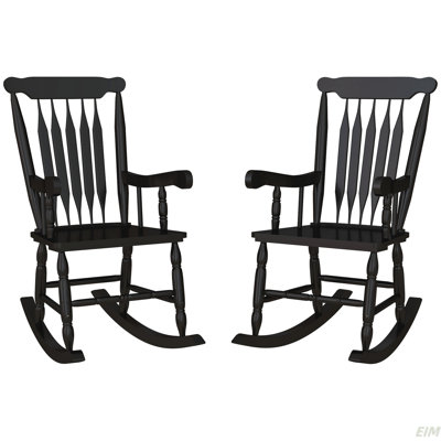 Ensemble de 2 chaises berçantes d'extérieur en bois, 350 lb Chaise berçante avec haut dossier pour le jardin, le patio et le balcon (chaise berçante)