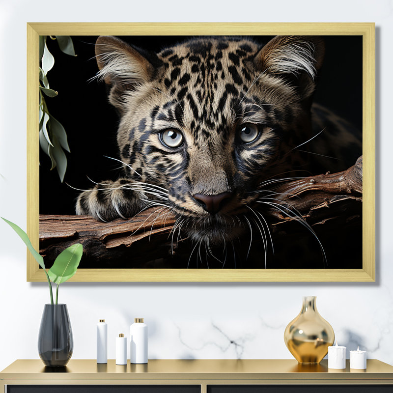 Léopards, élégance gracieuse sur toile, Cadre doré simple, H 30 po x l 40 po x P 1,5 po