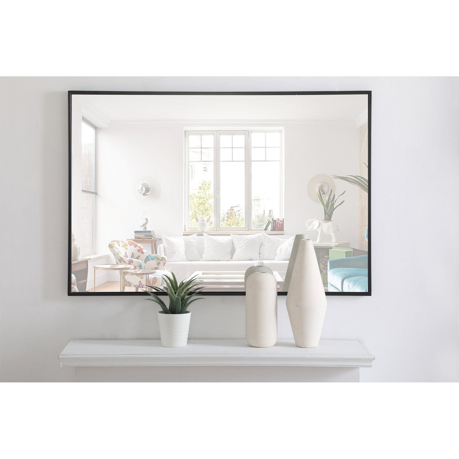 Sabine Metal Rectangle Wall Mirror, 48" x 30", Black
