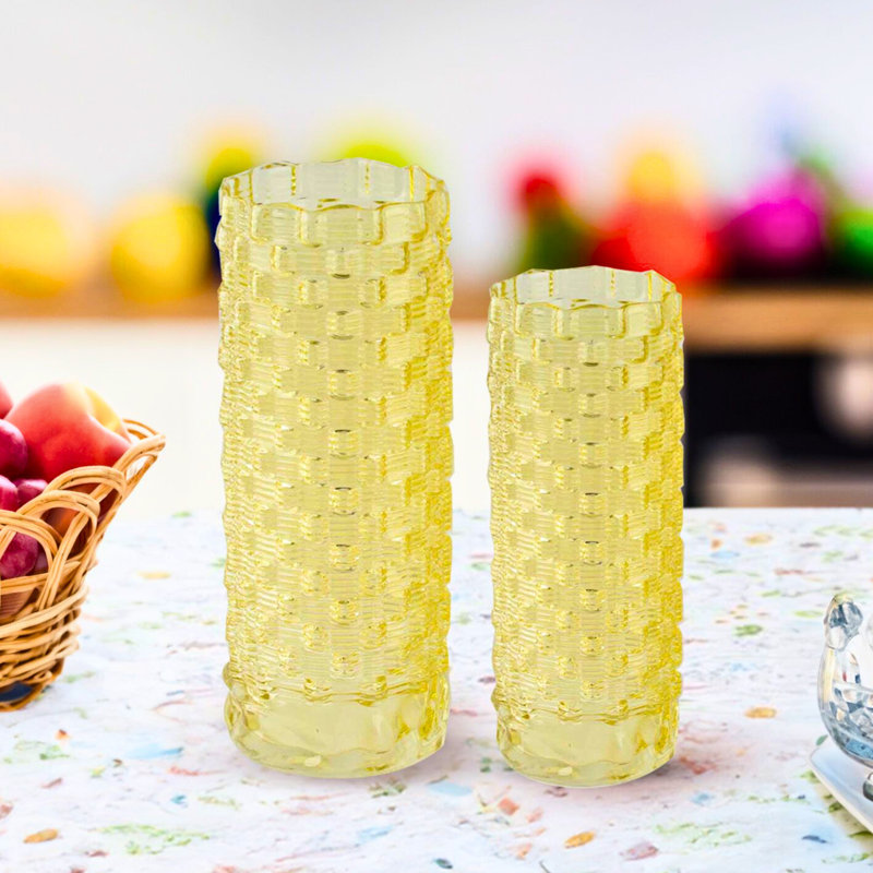 Aliauna Textured Glass Table Vase Set, Yellow