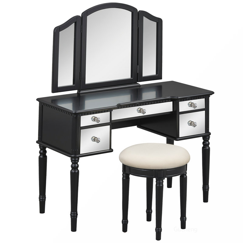 Charmante coiffeuse avec tiroirs à miroir et tabouret moelleux pour la chambre à coucher