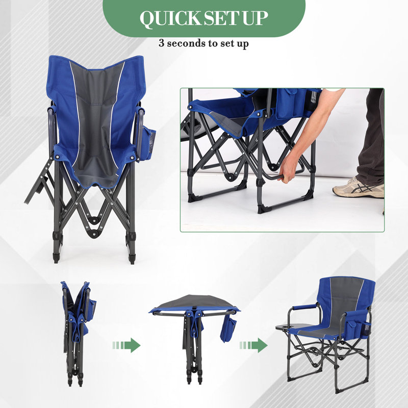Folding Camping Chair with Side Table Drink Holder, Portable Folding Chair, Directors Chairs with Armrests, Comfortable Backrest for Sports Event, Makeup Artist, Craft Show, Fishing