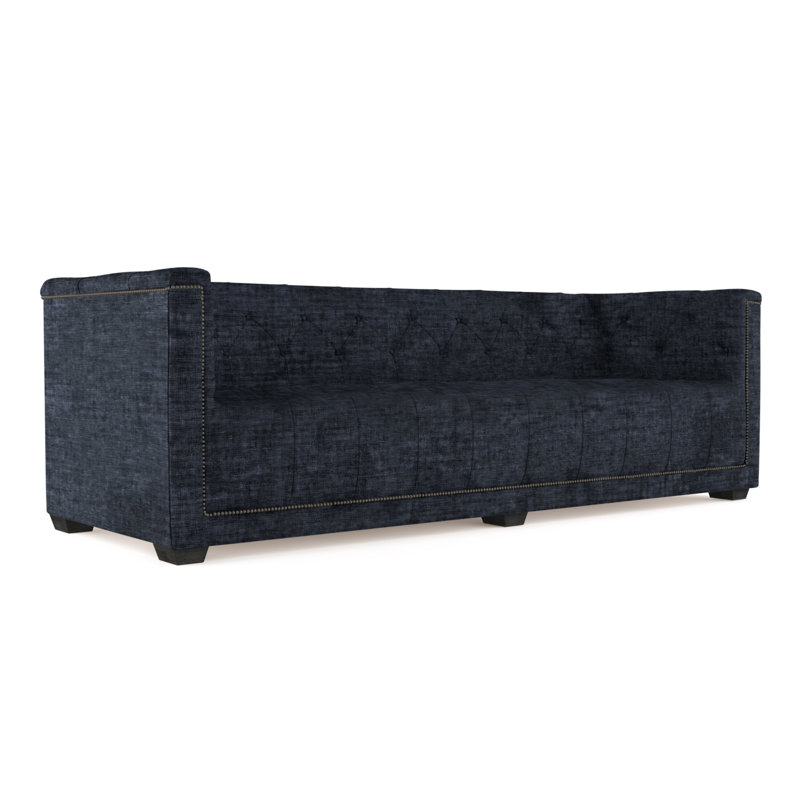Velvet Sofa, Alabaster Genuine Leather, 96"
