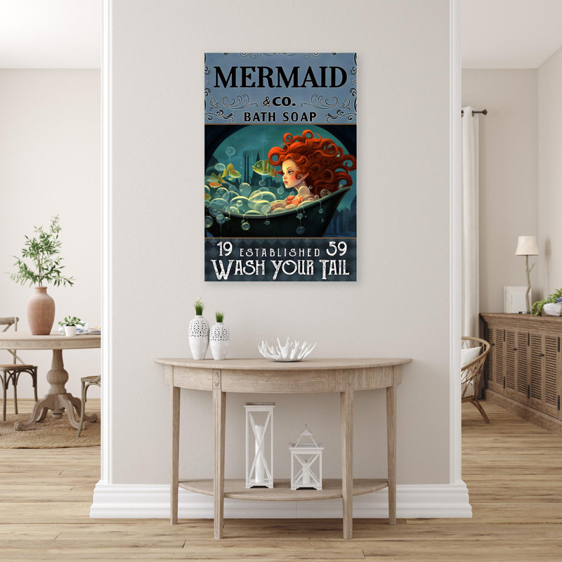 «Mermaid Bath Soap - 1 pièce», reproduction d'art graphique sur toile tendue, H 20 po x l 16 po x P 1,25 po