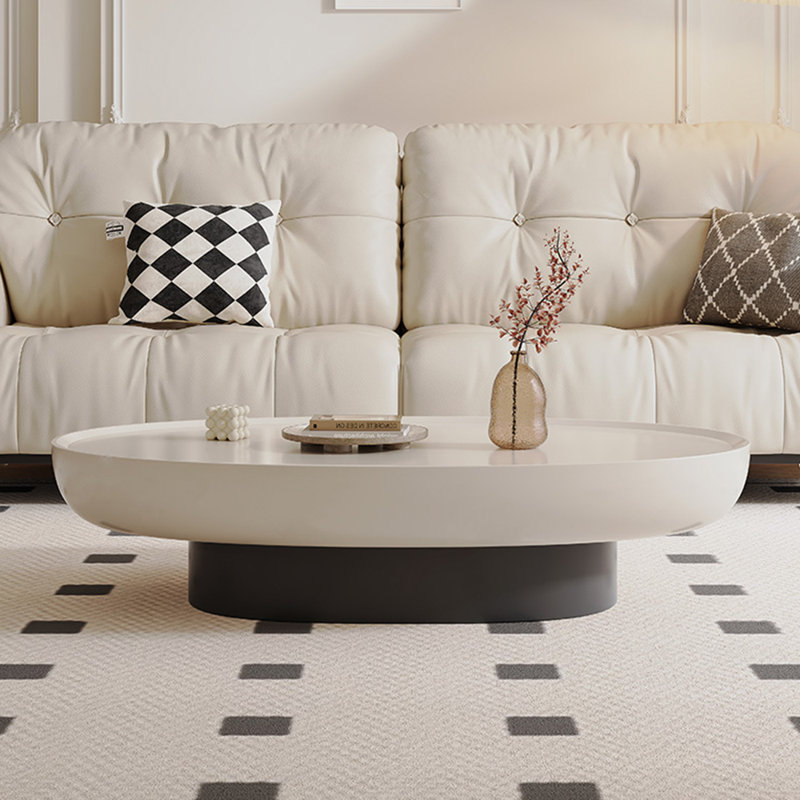 Creamy style creative oval coffee table, 14.96" H x 47.24" L x 23.62" W