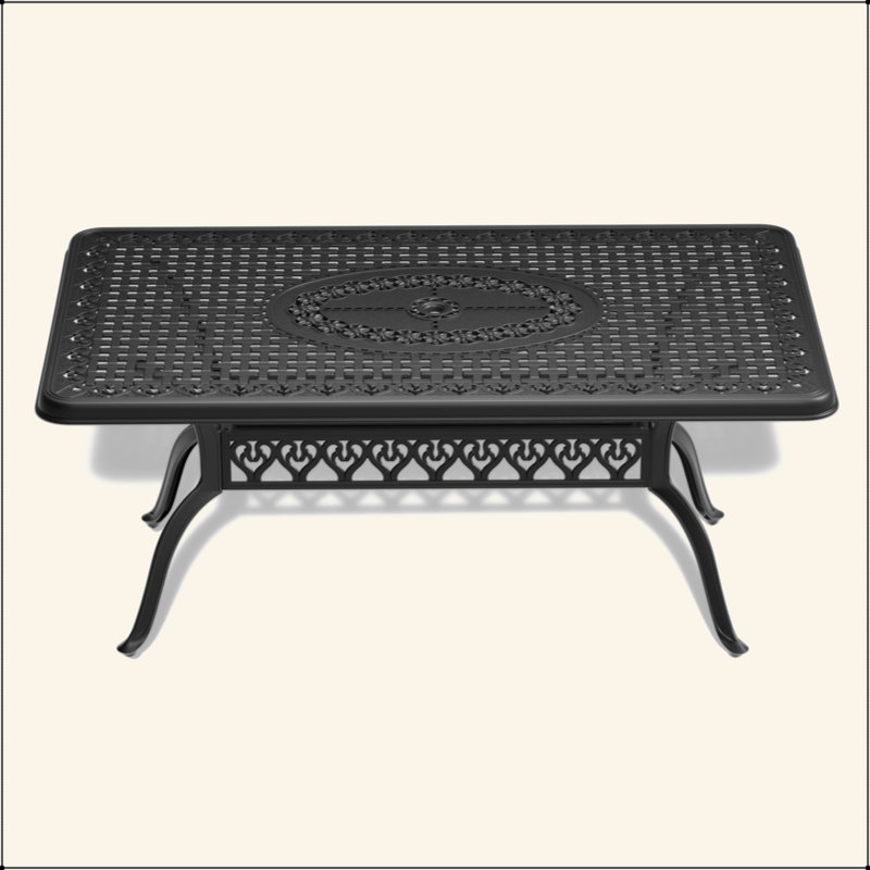 Table de salle à manger L68.9 * W37,4 pouces en fonte d'aluminium avec structure noire et trou pour parasol