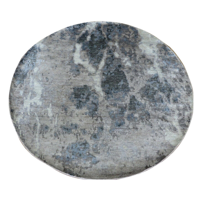 Tapis de zone en laine ronde 6 pi gris noué la à la main one-of-kind