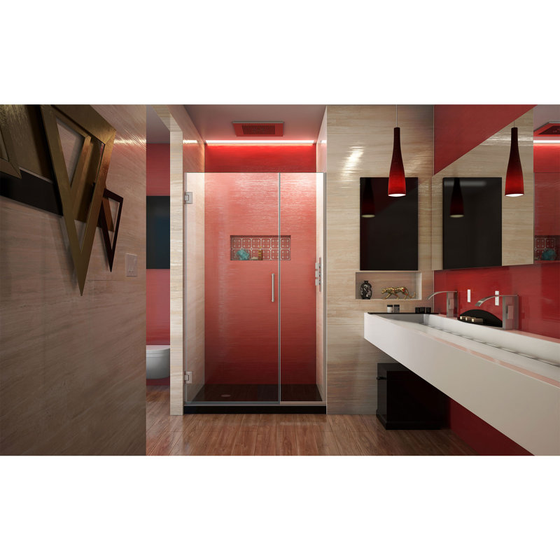 Unidoor Plus 38.5" W x 72" H Pivot Frameless Shower Door with ClearMax™ Technology, Brushed Nickel, Clear Glass