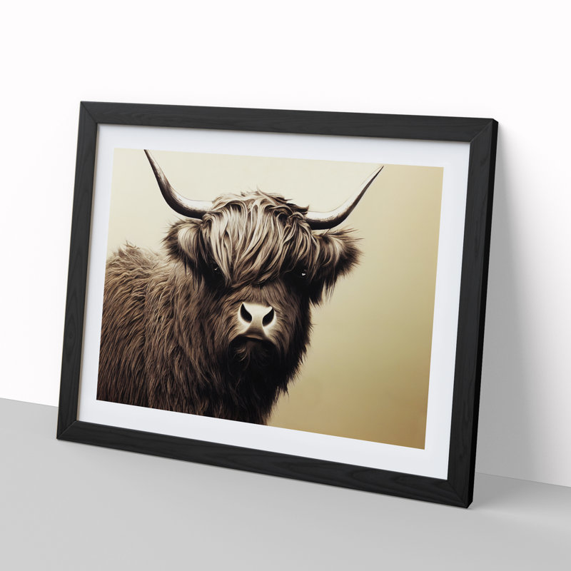 Highland Cow View Vol.2 - Single Picture Frame Print, Black, 25cm H x 34cm W x 2cm D