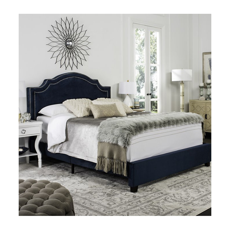 Upholstered Standard Bed, Navy/Silver, Queen