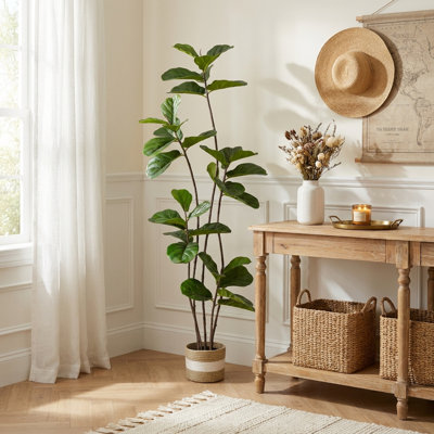 71" Faux Fiddle Leaf Fig Tree, Dense Lush Green Leaves, Realistic Artificial Ficus Lyrata in Pot, Maintenance-Free Indoor Floor Plant for Home Office Living Room Decor