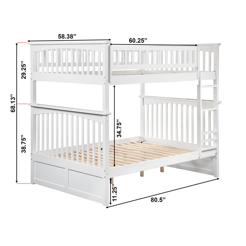  Flinn Solid Wood Bunk Bed, Full over Full, White