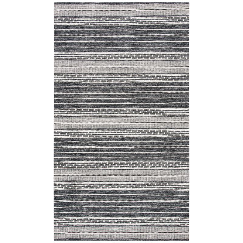 Hartwig Striped Handwoven Cotton Black/Ivory Area Rug, Rectangle 8' x 10'