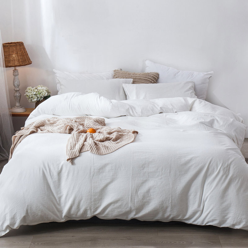 Twin Off-White Cotton Linen-Like Duvet Cover Set
