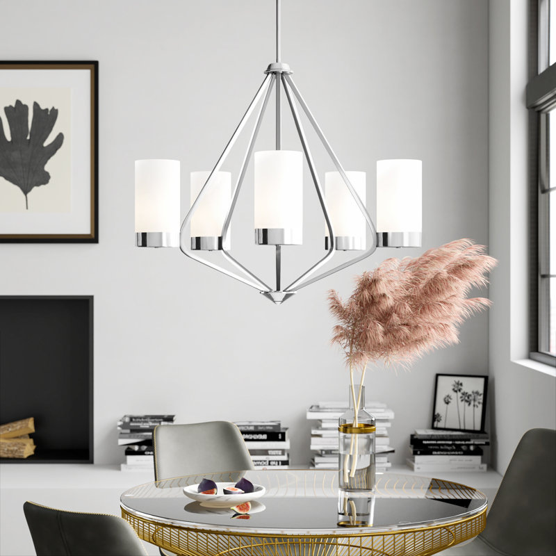 Lustre géométrique unique à 5 lumières Jaydiel, Chrome poli
