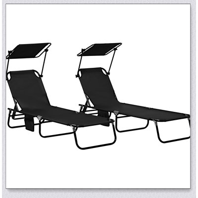 Outsunny Folding Chaise Lounge Pool Chairs, Outdoor Sun Tanning Chairs with Canopy Shade