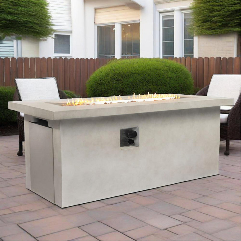 60" Propane Gas Fire Pit Table, 60000 BTU Rectangular Concrete Fire Pit For Outside Backyard Deck Garden Courtyard - Light Grey