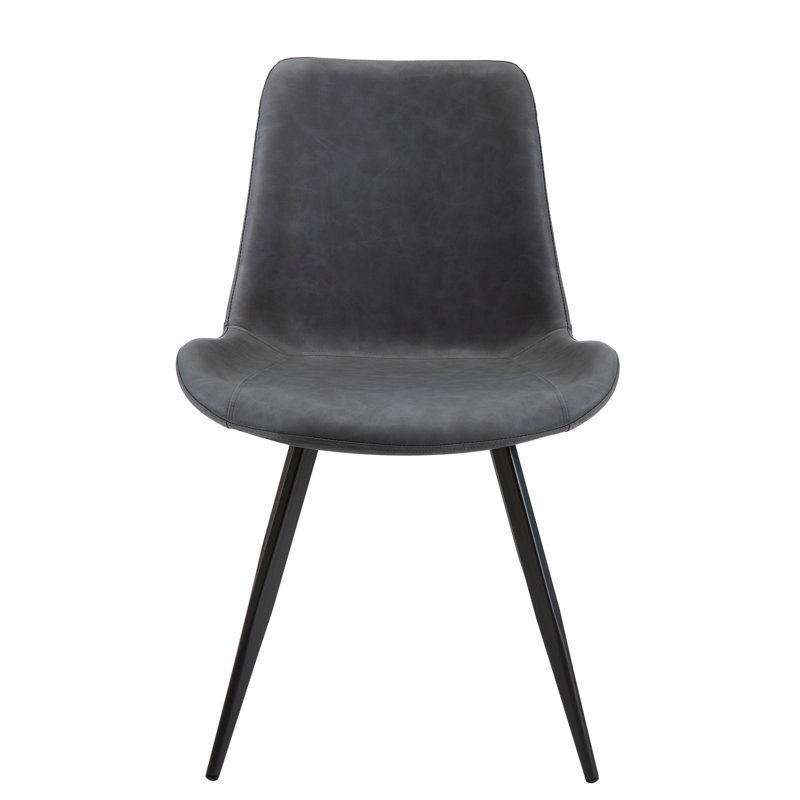 Chaises de salle à manger de conception moderne 2 pièces, similicuir gris, pieds en métal, cuir avec supports pour les jambes