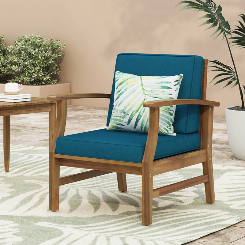 Chaise de patio pour club, Coussin bleu / cadre naturel