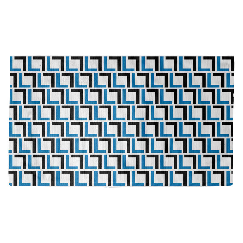 Tapis géométrique bleu / noir / blanc, Rectangle 3 pi x 5 pi