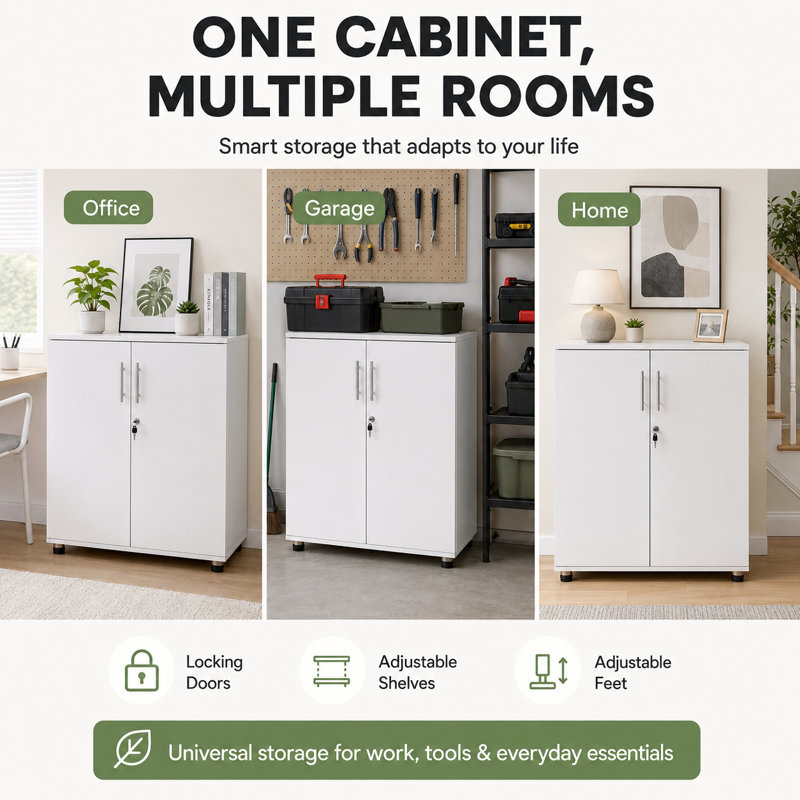 Lancaster Storage Cabinet Cupboard / Pantry 2 Door Lockable Unit for Office, Home, Utility, Kitchen & Garage