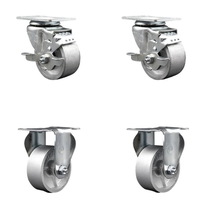 Ensemble de roulettes 3 pouces semi-pivotantes avec 2 freins 2 rigides SCC | SCC-20S315-SSR-TLB-2-R-2