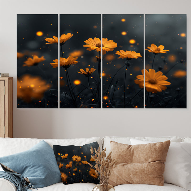 «Yellow Yellow Golden Hour Cornflowers II», ensemble d'art sur toile, H 28 po x l 48 po