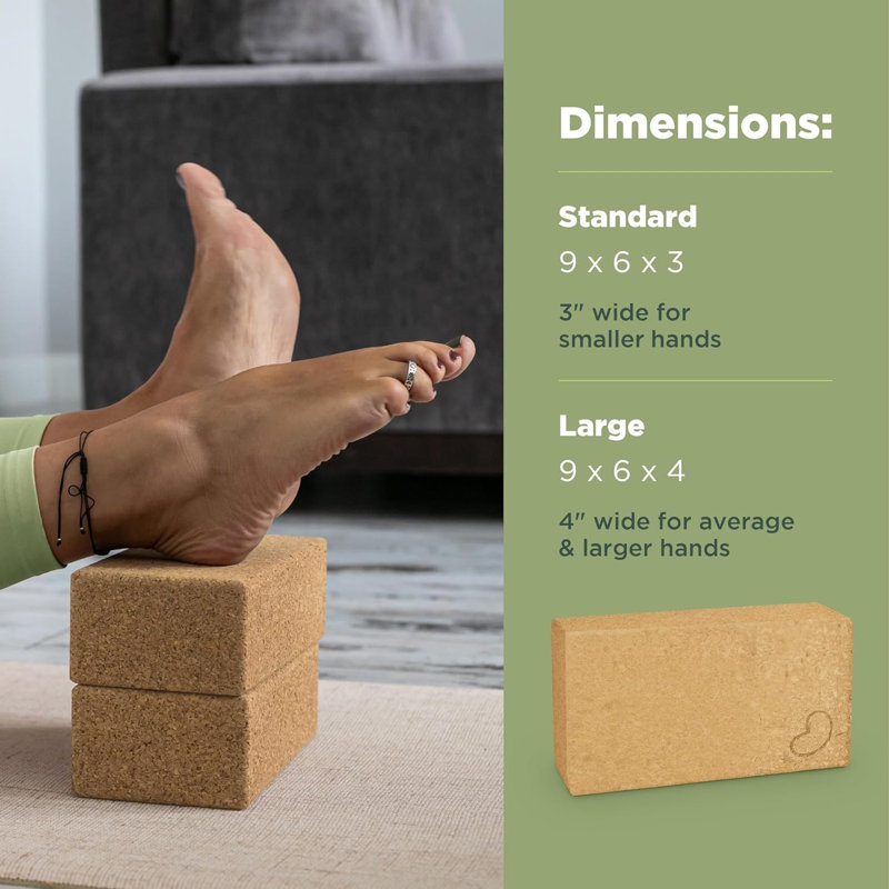 Blocs de yoga antidérapants en liège naturel ou en mousse de qualité studio, H 6 po x l 9 po x P 4 po
