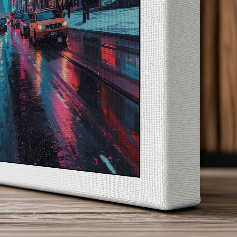 Neon City Rain Modern - Wrapped Canvas, 24x16 - 61.0 x 40.6 cm, White Border