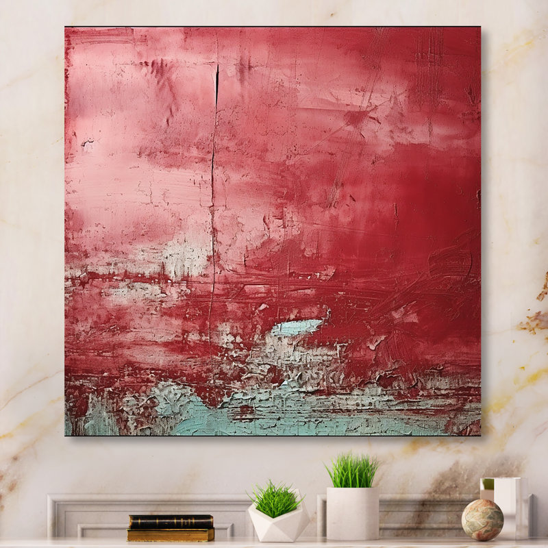 Red Chaos Collage - abstrait, collage, art mural en métal, H 16 po x l 16 po