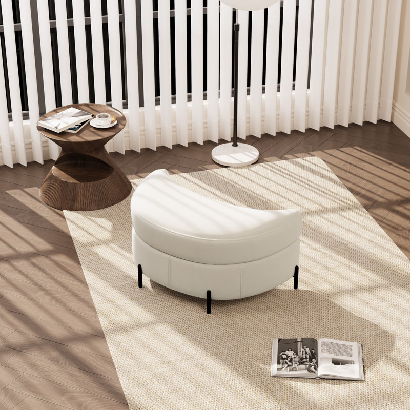 Upholstered Moon Storage Ottoman, Beige Chenille