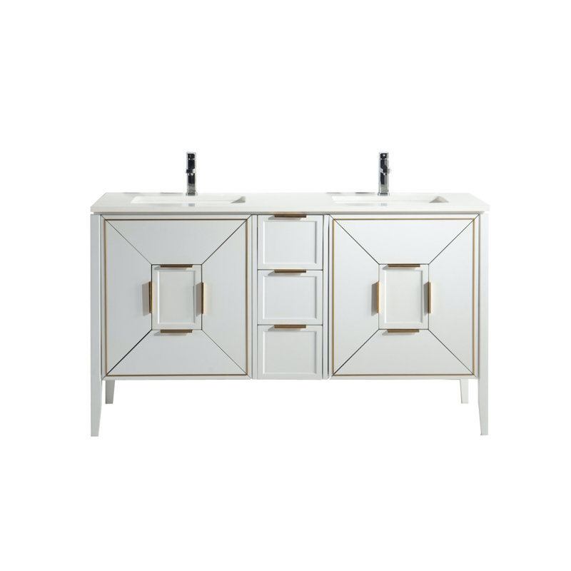 Ensemble de meuble-lavabo double 60 po, Blanc