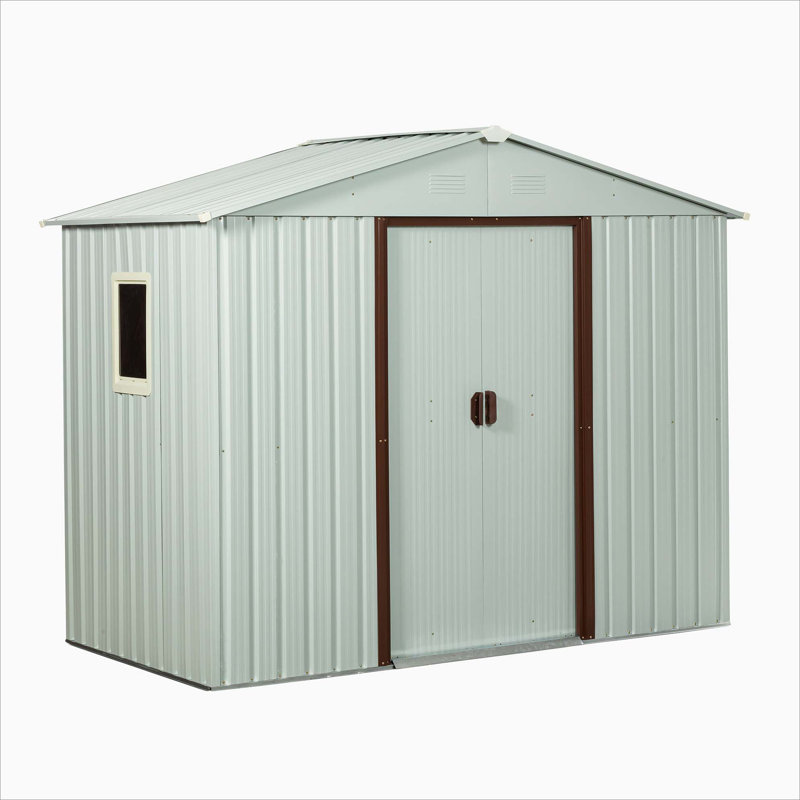 8Ft X 4Ft Outdoor Metal Storage Shed With Window, White, 74.89" H x 89.07" W x 46.94" D