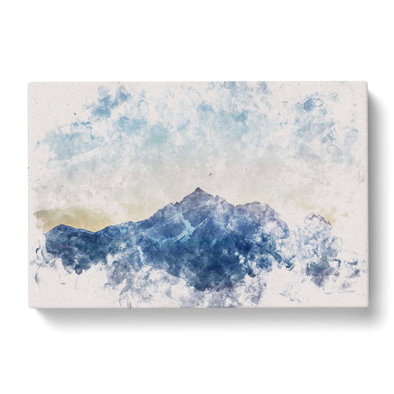 Moody Winter Mountain In Austria Watercolour - Wrapped Canvas Print, 60cm H x 91cm W x 3cm D