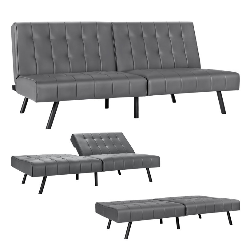 Camisha Twin 70'' Faux Leather Convertible Sofa, Gray Faux Leather