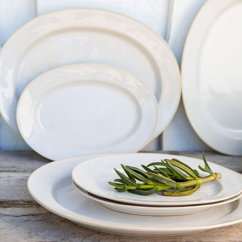 Beja Stoneware Platter, Cream, 1.3" H x 11.81" L x 8.5" W