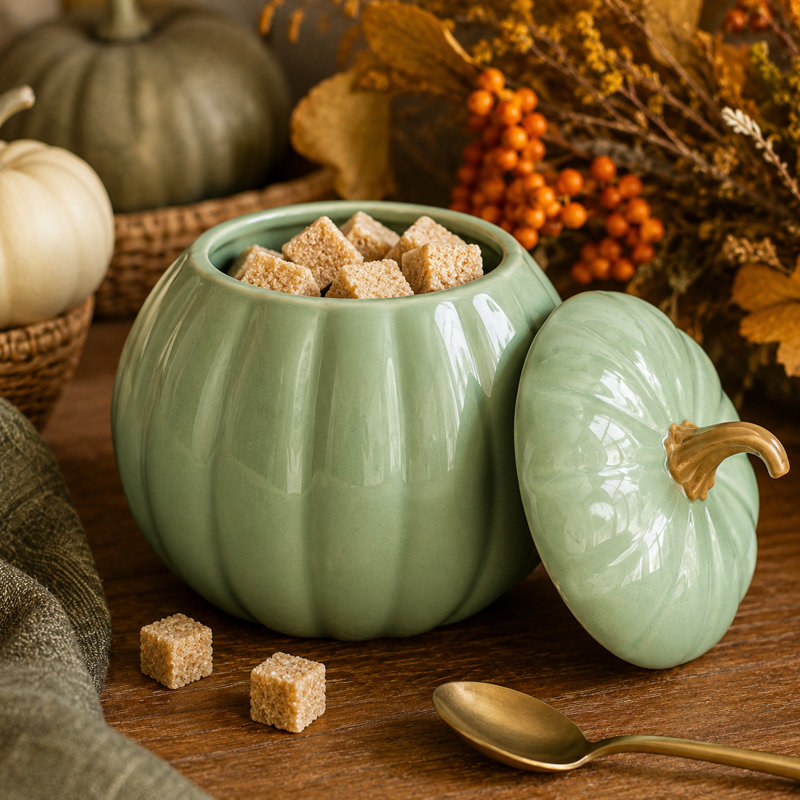 10 Strawberry Street Pumpkin Patch Sugar Pot, Sage, Green