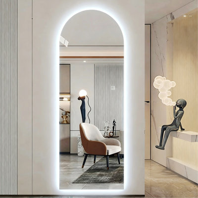 LED Full Length Wall Mirror With Symmetrical Arch Design, 3-Colour Dimmable Lighting