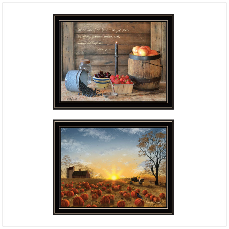 Trendy Decor 4U 2- Piece Vignette Autumn Sunrise, Fruit Of The Spirit Wall Art For Living Room, Bedroom Wall Art Print For Home Decor By Billy Jacobs