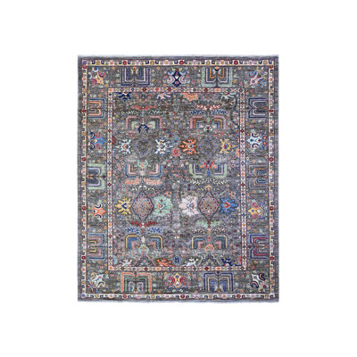 Tapis oriental rectangulaire gris en laine noué à la main 8 pi 2 po x 9 pi 11 po - MOA10288268