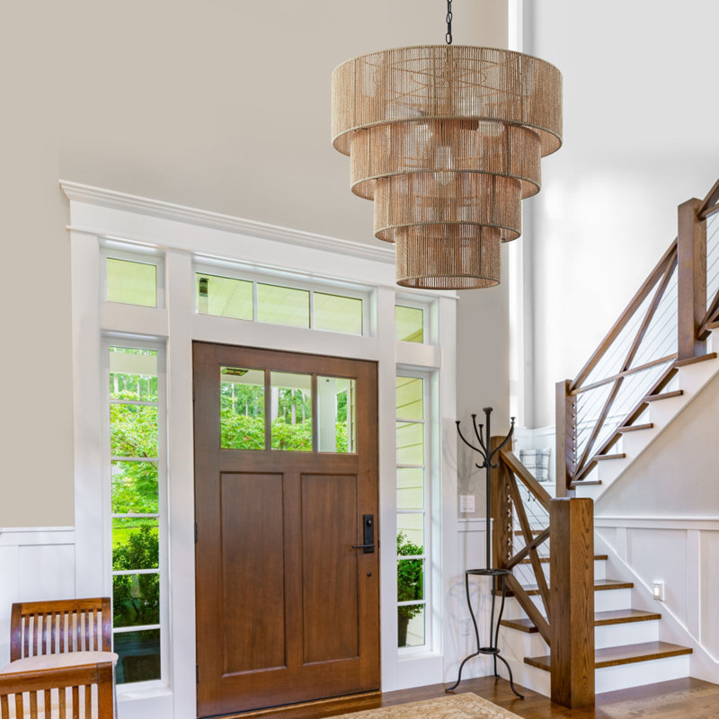 Aleris 5 - Light Shaded Tiered Rattan Pendant, Beige