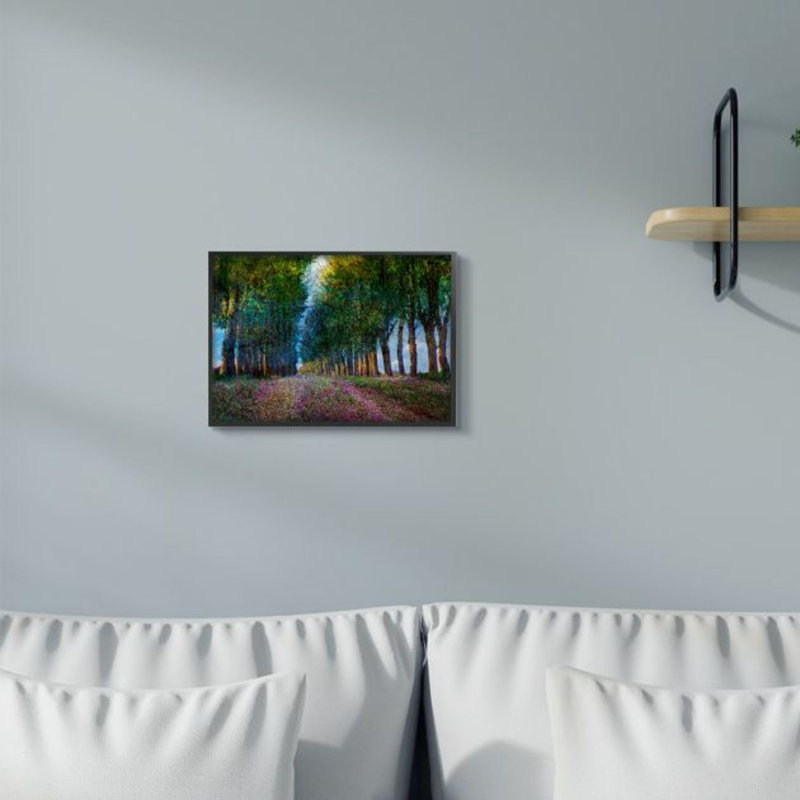 Gray Framed Canvas Landscape Print with Purple Floral Field, 14 x 11