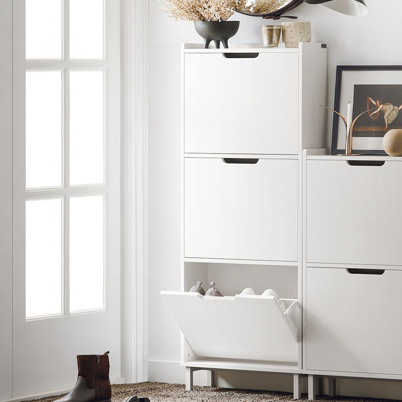 Shoe Storage Cabinet for Entryway with 2 pull-down drawers, White, 51" H x 20" W x 8" D