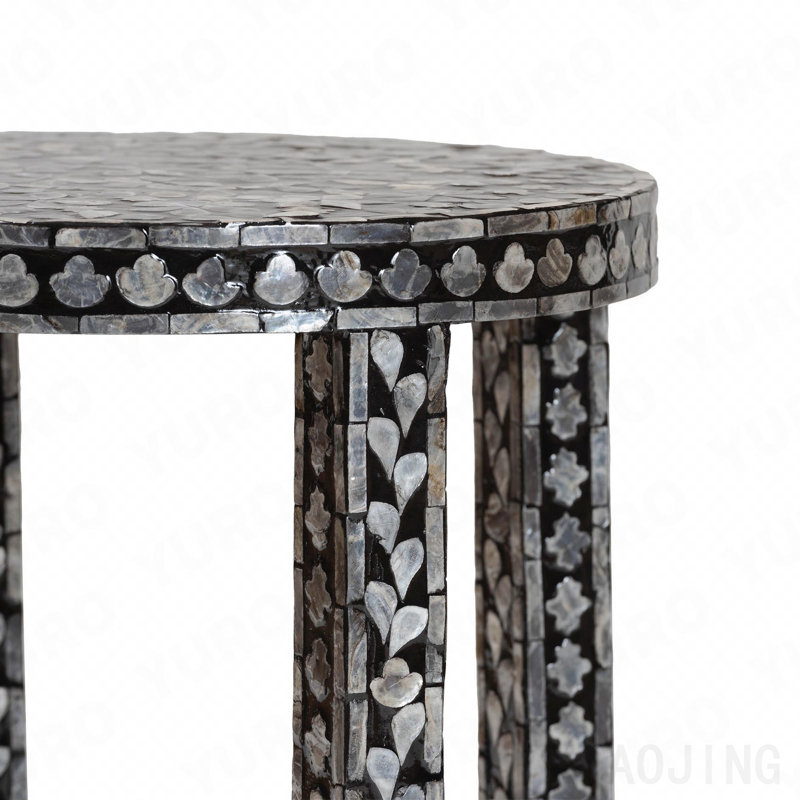 Table de bout, nacre de Capiz, 23.6" H x 15.8" W x 15.8" D, Black White