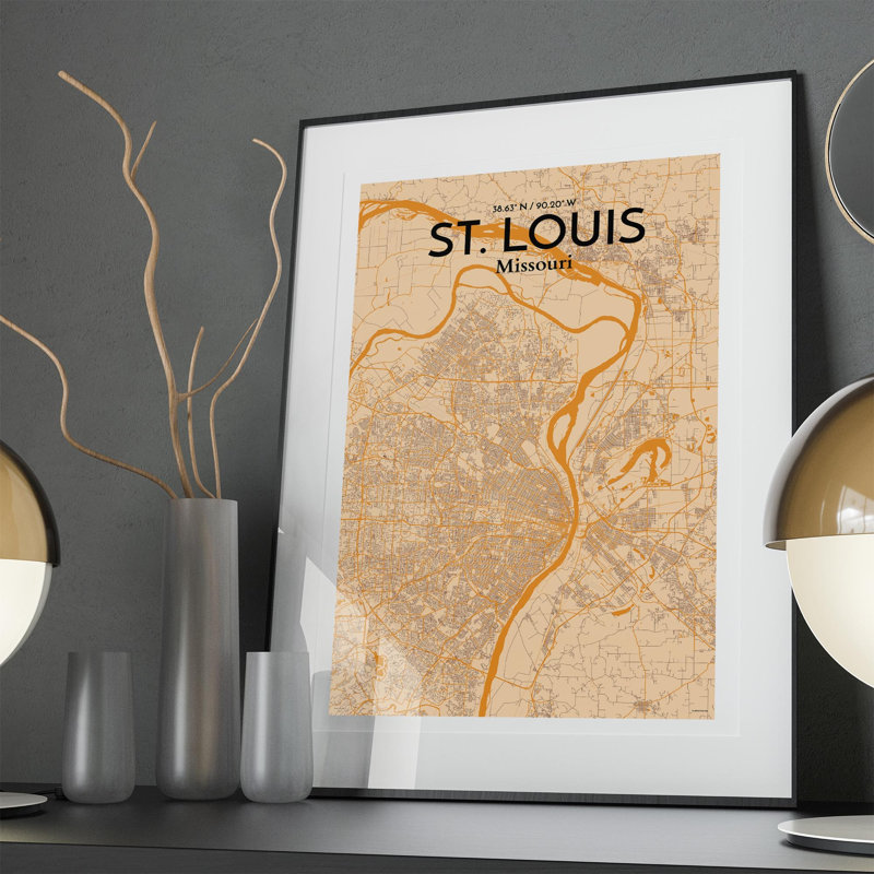 St. Louis City Map, impression, Orange / or pâle, H 36 po x l 24 po