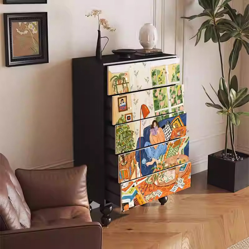 Armoire de rangement en noyer avec 5 tiroirs