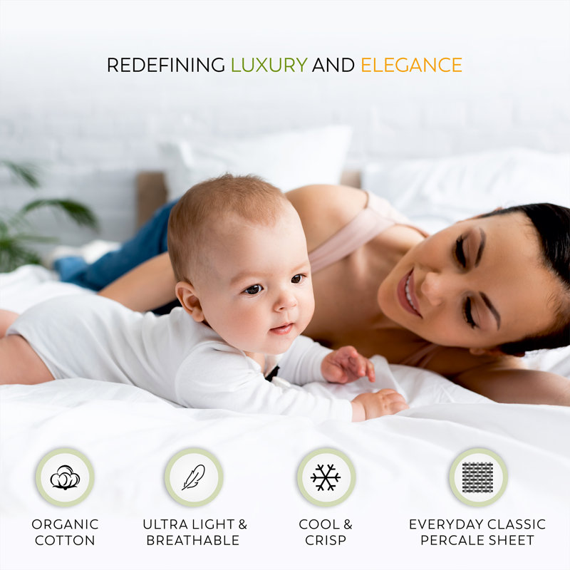 Twin XL Arctic White Organic Cotton Percale Deep Pocket Sheet Set