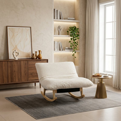 Fauteuil à billes sans accoudoirs à cadre en bois, fauteuil inclinable rembourré en velours côtelé avec dossier, rembourrage en éponge haute densité et mélange de coton, fauteuil d'appoint ergonomique pour le salon, assemblage simple