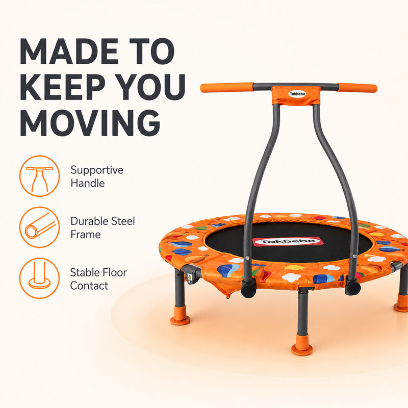 Mini trampoline de 40 po avec poignée, rebond pliable pour enfants et adultes, orange et orange, Orange