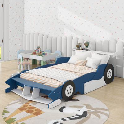 Full Size Race Car-Shaped Platform Bed With Wheels